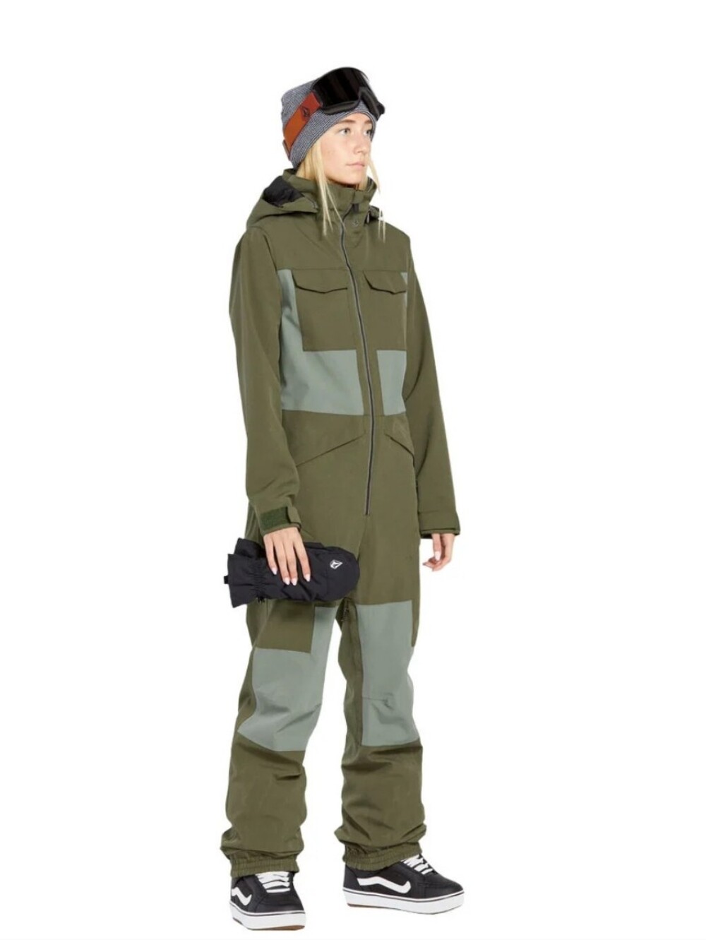 Volcom Shiloh Olive Contrast Panel Ski Jacket - Hooded Snow Shell